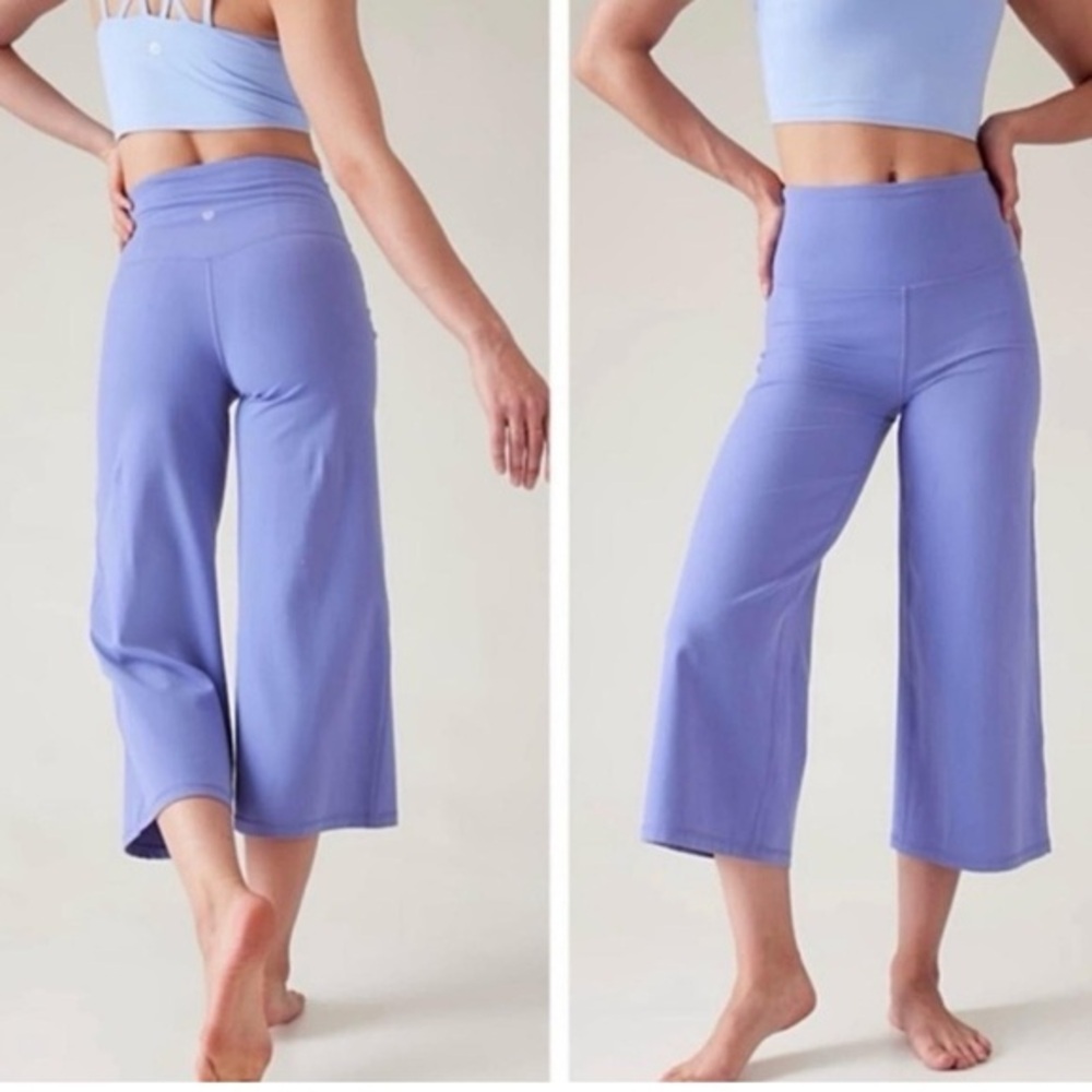 Athleta XS lavender blue Elation Wide Crop yoga high rise athletic stretch pants